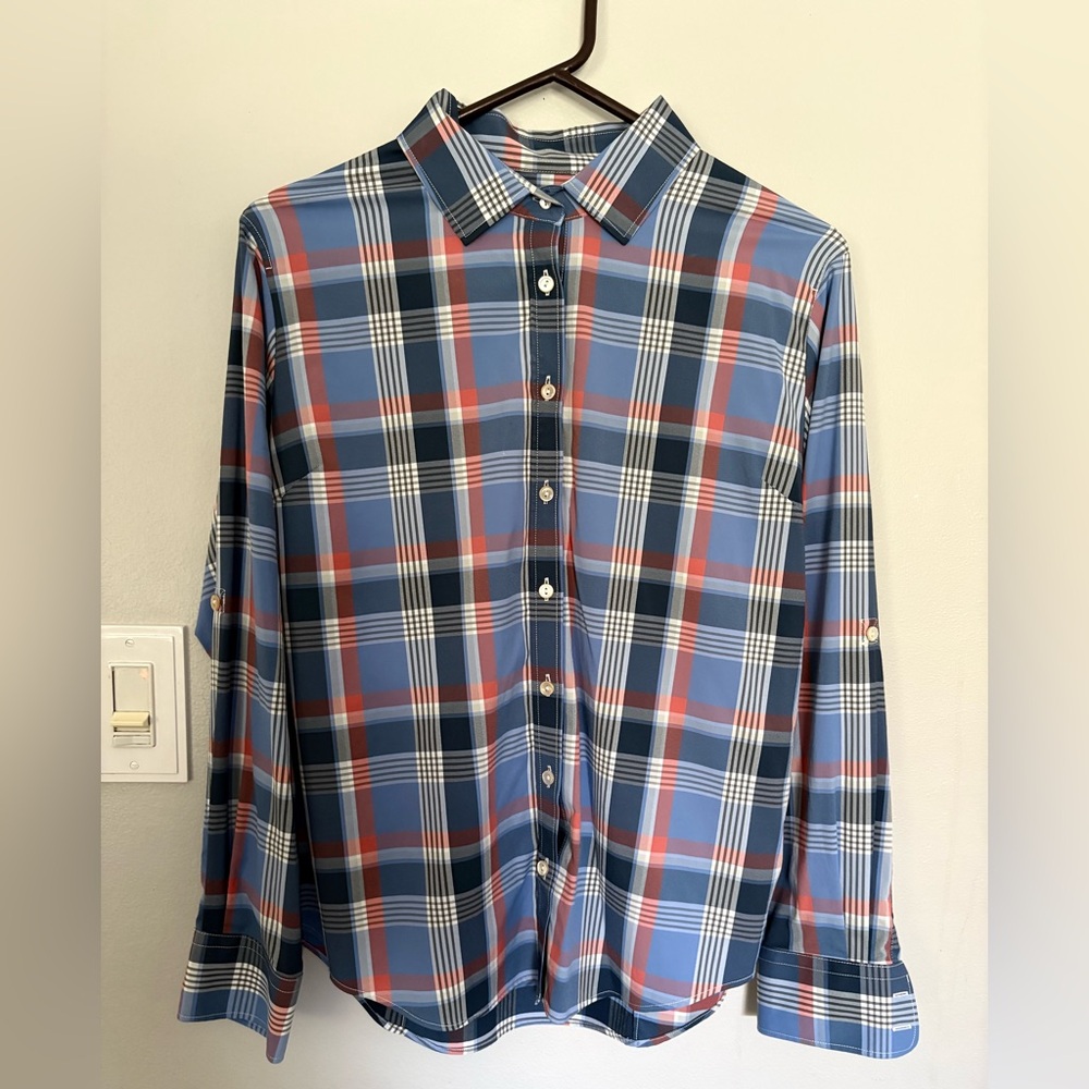 Peter Millar women's golf plaid long-sleeve button-down shirt large
